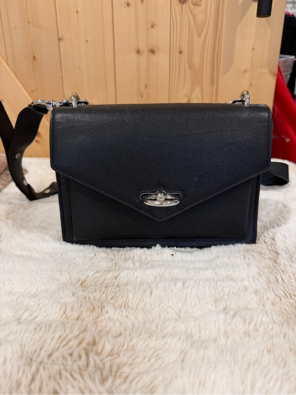 Rebecca Minkoff Black Leather Envelope Crossbody with Silver Hardware